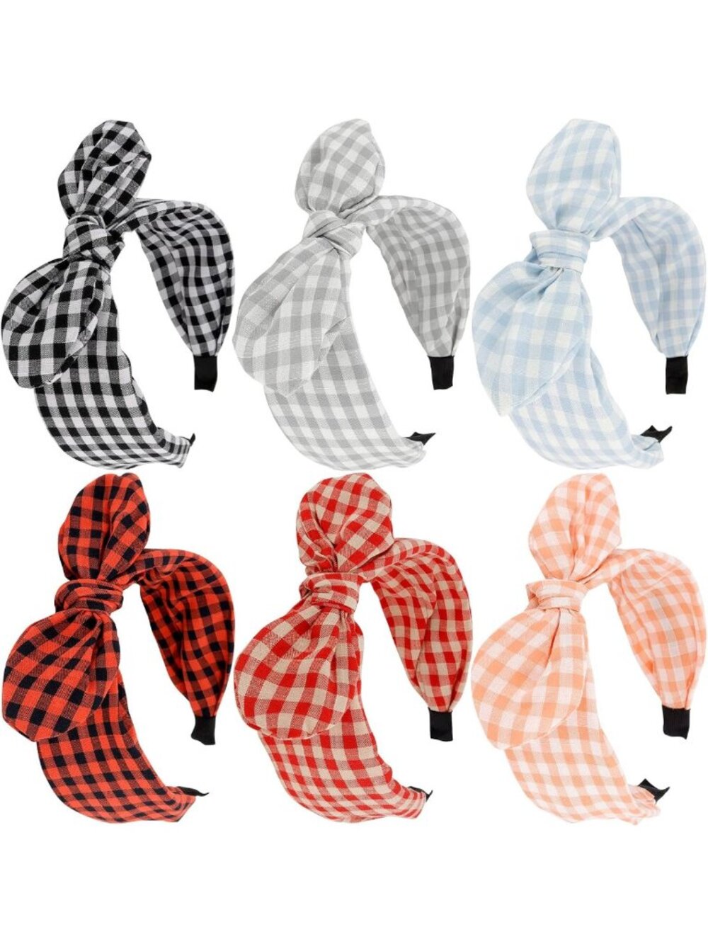 Cute Plaid Headbands with Bow - 6 Pack, Knotted Wide Hair Accessories for Women